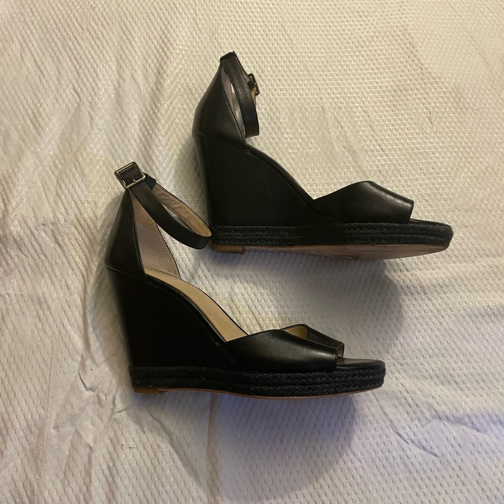 Black leather platform espadrille sandals